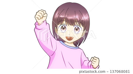 Anime-style illustration of a smiling girl pumping her fist Anime-style illustration of a smiling girl pumping her fist 137068081