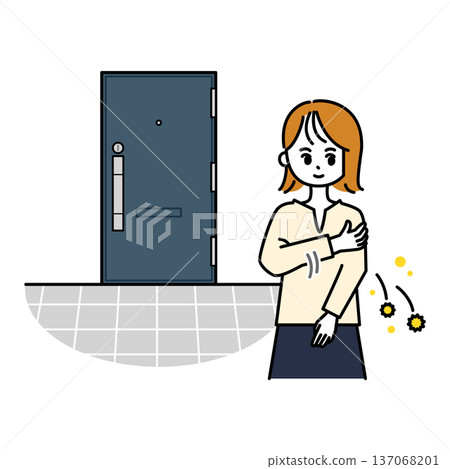 圖:一位女士在入口處拂去身上的花粉。 圖:一位女士在入口處拂去身上的花粉。 137068201