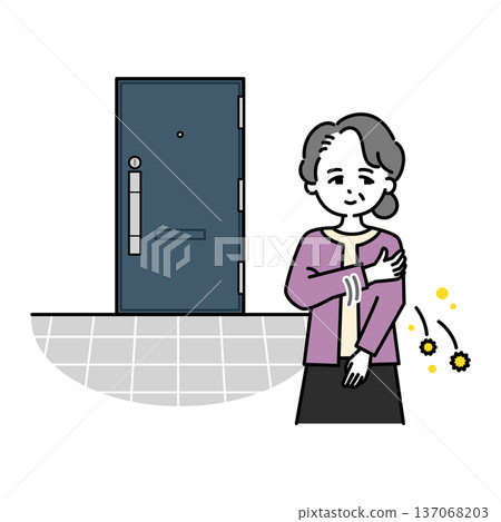 圖:一位女士在入口處拂去身上的花粉。 圖:一位女士在入口處拂去身上的花粉。 137068203