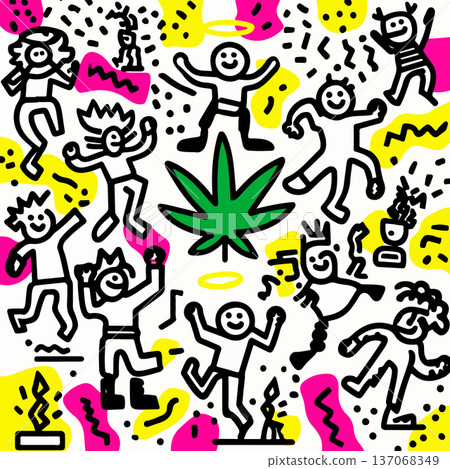 Abstract Celebration with Cannabis Leaf Abstract Celebration with Cannabis Leaf 137068349
