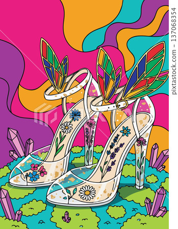 Floral Butterfly Heels Illustration Floral Butterfly Heels Illustration 137068354