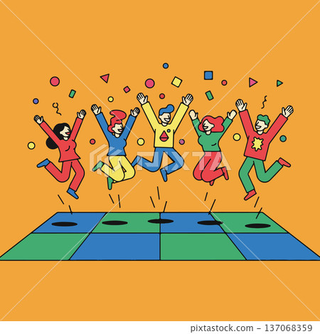Jumping People Celebrating with Confetti Jumping People Celebrating with Confetti 137068359