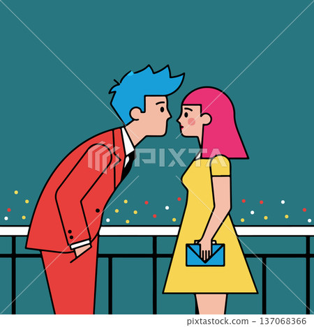 Stylized Couple Gazing at Each Other 137068366