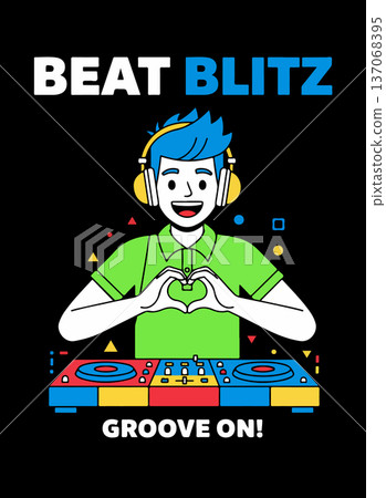 DJ with Turntable and Headphones DJ with Turntable and Headphones 137068395
