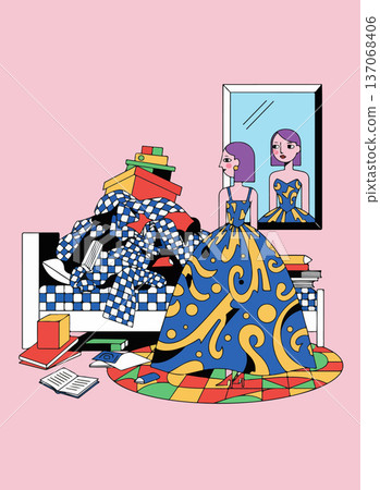Woman in Dress Amidst Clutter Woman in Dress Amidst Clutter 137068406