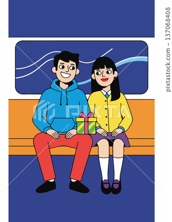 Couple on a Train with a Gift Couple on a Train with a Gift 137068408