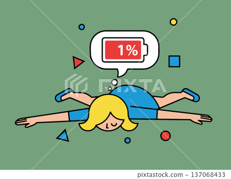 Exhausted Woman with 1% Battery 137068433
