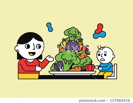 Woman and Child with Vegetable Platter 137068438