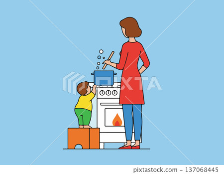 Mother and Child Cooking Together 137068445