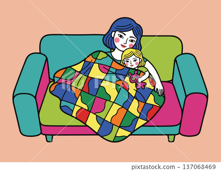 Mother and Daughter Snuggled on Couch Mother and Daughter Snuggled on Couch 137068469