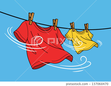 T-shirts Drying on a Clothesline T-shirts Drying on a Clothesline 137068470