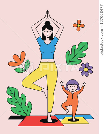 Mother and Child Yoga Illustration 137068477