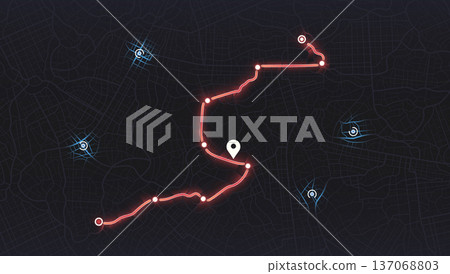 Online location tracking of arrive time on city map. Location tracker. Huge city map with roads streets as background. Vector illustration Online location tracking of arrive time on city map. Location tracker. Huge city map with roads streets as background. Vector illustration 137068803