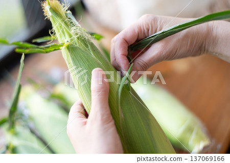 新鮮採摘的黃色玉米粒 新鮮採摘的黃色玉米粒 137069166