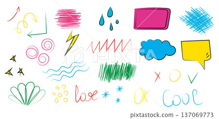 Hand Drawn Doodle Elements Set with Arrows and Speech Bubbles Hand Drawn Doodle Elements Set with Arrows and Speech Bubbles 137069773