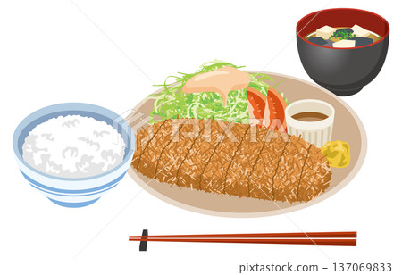 豬排套餐配米飯和味噌湯的插圖 豬排套餐配米飯和味噌湯的插圖 137069833