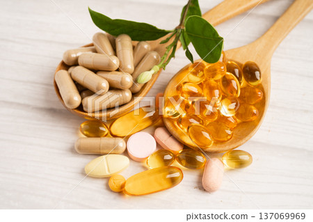 Alternative medicine herbal organic capsule drug herb. 137069969