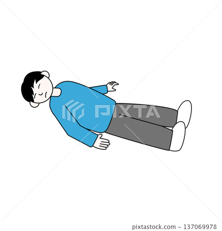 一幅年輕男子仰躺著、昏迷不醒、正在睡覺的全身插圖。 137069978