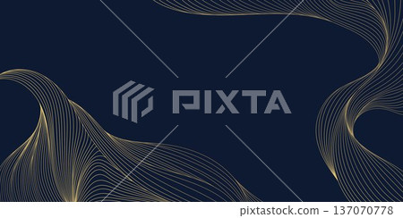 Luxury gold wave line pattern on black background, abstract curves, geometric deco shapes, flowing silk textures. Premium vector illustration, Japanese elegance, packaging, label, poster. Luxury gold wave line pattern on black background, abstract curves, geometric deco shapes, flowing silk textures. Premium vector illustration, Japanese elegance, packaging, label, poster. 137070778