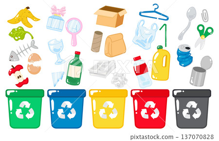 Happy earth day 22 April, garbage separation education, recycle trash clipart set 137070828
