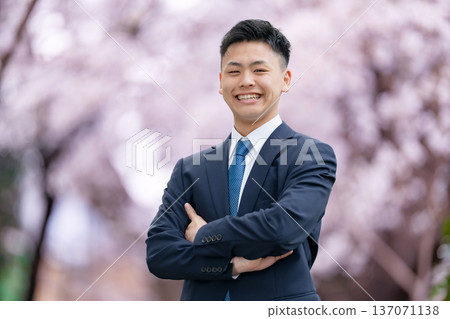 Freshers, young men in suits, cherry blossoms 137071138