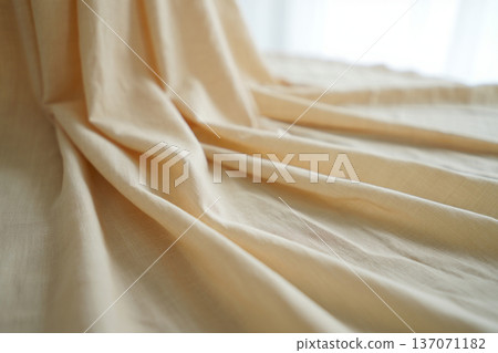 white fabric curtain on the window white fabric curtain on the window 137071182