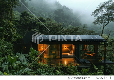 Serene Rural House Nestled Deep in Lush Jungle Landscape 137071401