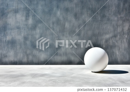 Surreal Minimalist Design Featuring Floating White Sphere Against Textured Gray Wall Surreal Minimalist Design Featuring Floating White Sphere Against Textured Gray Wall 137071432