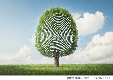 Conceptual Image of Tree with Fingerprint Pattern Against a Blue Sky Conceptual Image of Tree with Fingerprint Pattern Against a Blue Sky 137071575