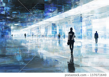 Futuristic Visualization of a Global Fintech Ecosystem in a Modern Space 137071640