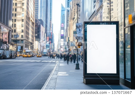 Blank Billboard Advertising Space on Busy City Street Side 137071667