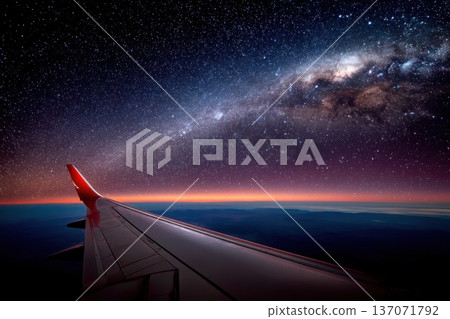 Tranquil Nighttime Airfreight Scene Featuring Planes Under a Starry Sky 137071792