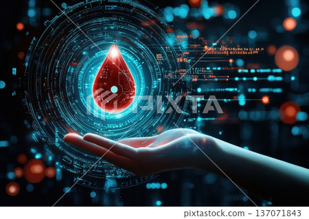 Powerful Blood Donation Awareness Poster with Digital Elements and Hand Powerful Blood Donation Awareness Poster with Digital Elements and Hand 137071843