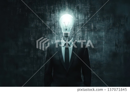Businessman with Light Bulb for Head Symbolizing Creativity and Innovative Ideas in Technology Businessman with Light Bulb for Head Symbolizing Creativity and Innovative Ideas in Technology 137071845