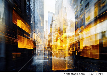 Surreal Futuristic Cityscape with Steel and Glass Structures 137071990