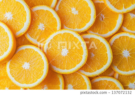 Fresh Overlapping Orange Slices on Dynamic Display for Vibrant Culinary Arts Fresh Overlapping Orange Slices on Dynamic Display for Vibrant Culinary Arts 137072132