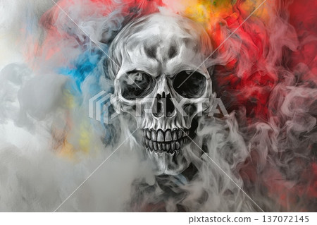 Dark Smoke Skull Formed from Multicolored Swirls and Mysterious Atmosphere Dark Smoke Skull Formed from Multicolored Swirls and Mysterious Atmosphere 137072145