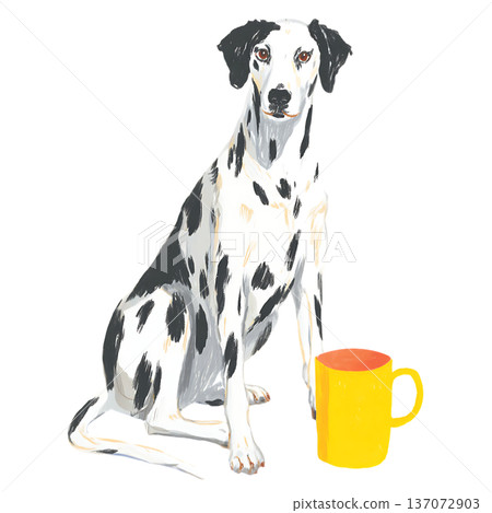 watercolor illustration of cute puppy sitting and playing 137072903