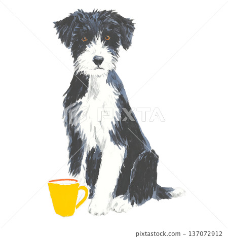 watercolor illustration of cute puppy sitting and playing 137072912