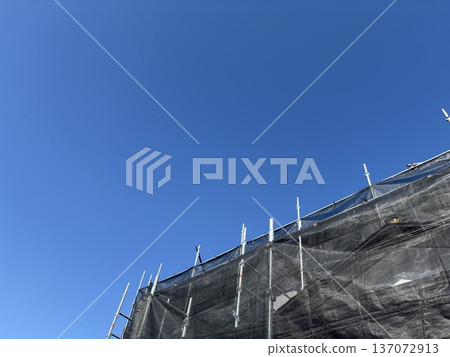 Blue sky and scaffolding, construction site image, copy space available Blue sky and scaffolding, construction site image, copy space available 137072913