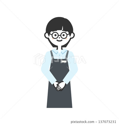 Illustration of a person wearing an apron with their hands clasped in front 137073231