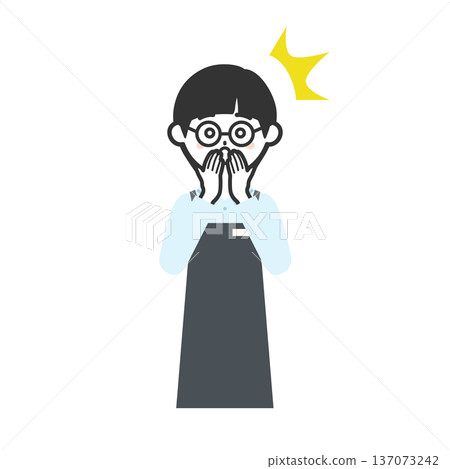 Illustration of a surprised person wearing an apron and covering their mouth Illustration of a surprised person wearing an apron and covering their mouth 137073242