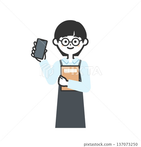 圖：一個人穿著圍裙，手裡拿著一本書和智慧型手機。 137073250