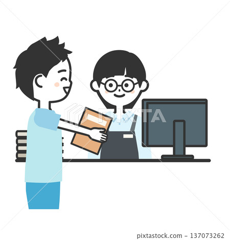 Illustration of a boy holding a book and wearing an apron 137073262