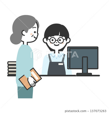 Illustration of a woman holding a book and wearing an apron 137073263
