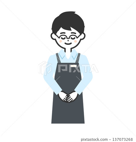 Illustration of a person wearing an apron bowing Illustration of a person wearing an apron bowing 137073268