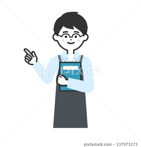 圖解：一個人穿著圍裙，手裡拿著一本書，指著什麼。 137073273