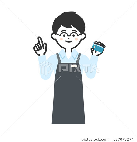 圖解：一個穿著圍裙的人拿著一張卡片，指向… 137073274