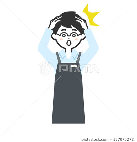 Illustration of a surprised person wearing an apron holding their head Illustration of a surprised person wearing an apron holding their head 137073278