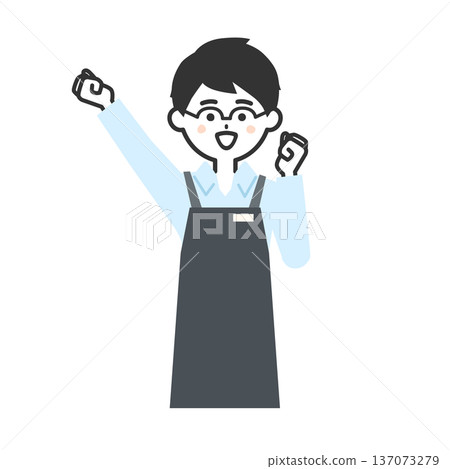 Illustration of a person wearing an apron raising his fist 137073279